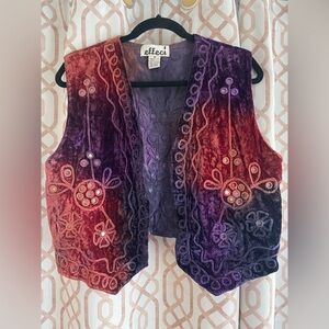 Vintage Effeci Women's Purple and Red Embroidered Vest